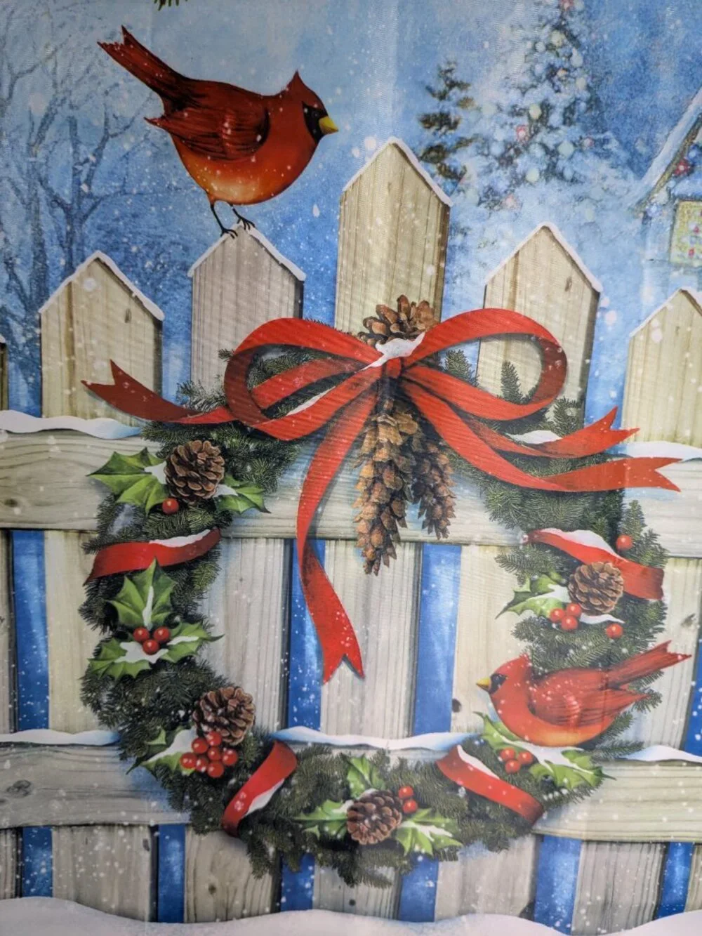 VTG Vigor Season's Greetings Christmas Garden Flag Cardinal Wreath Bow Banner